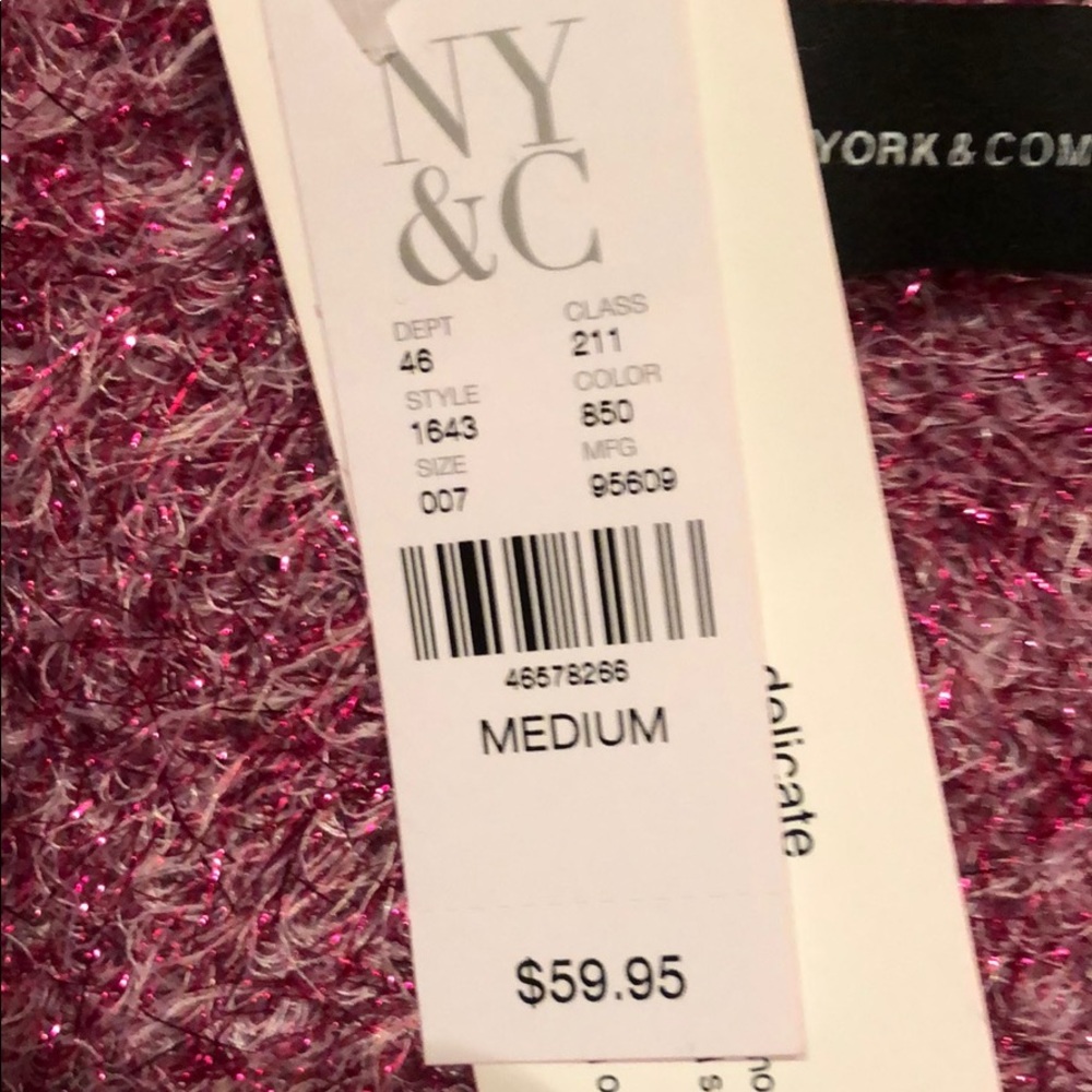 New York & Co. Pink Fuzzy Sparkle Sweater Sz M - Picture 10 of 13